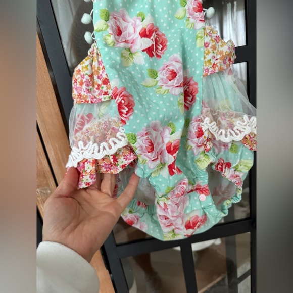 Haute Baby bubble romper garden isle patchwork boho lace ruffles sunsuit baby - Picture 4 of 9